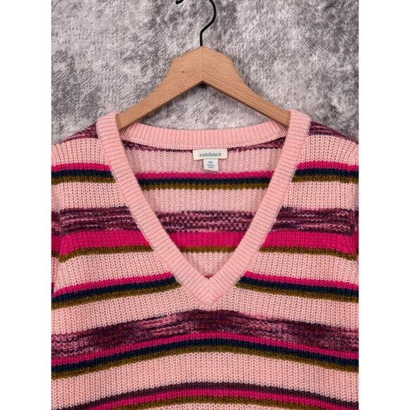 Sundance Sweater XS Womens Pink Striped Wool Knit Pullover - Picture 2 of 8